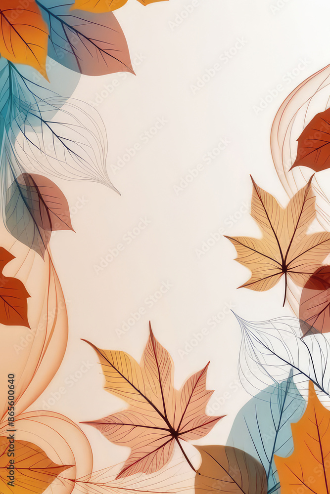 Fototapeta premium Abstract swirl autumn leaves background design in warm and cool tones in a artistic composition.