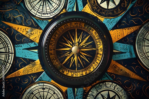 Intricate Vintage Compass Rose Design with Nautical Elements photo