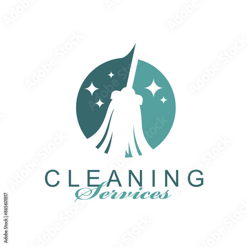 cleaning service design with broom isolated on white background