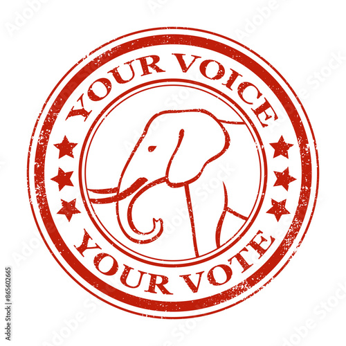 A grunge circle stamp with republican elephant and voting text
