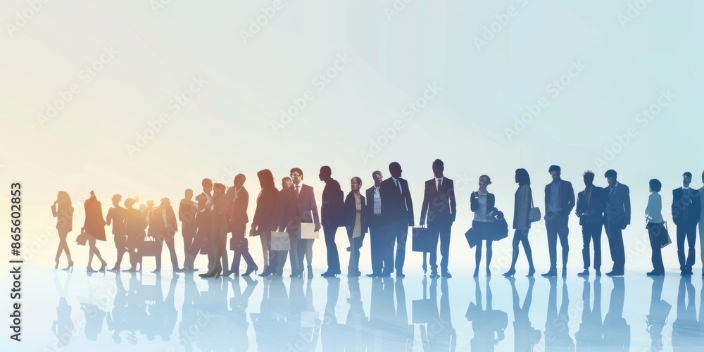 A group of business people stand in front, with some silhouettes and others clearly visible against the white background Generative AI A group of business people stand in front, with some silhouettes and others clearly visible against the white background Generative AI