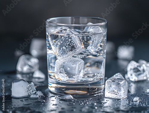 Refreshing Glass of Water with Ice Cubes