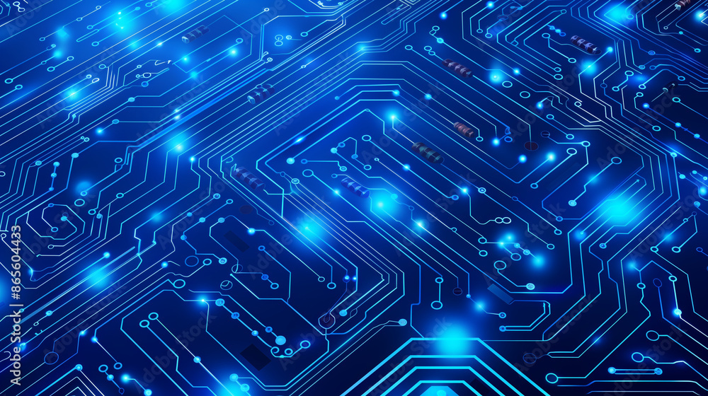 Blue circuit background, dark blue and light cyan styles, high-tech style, sci-fi theme, glowing dots, cyberpunk elements, futuristic feel. Blue circuit background, dark blue and light cyan styles, high-tech style, sci-fi theme, glowing dots, cyberpunk elements, futuristic feel.