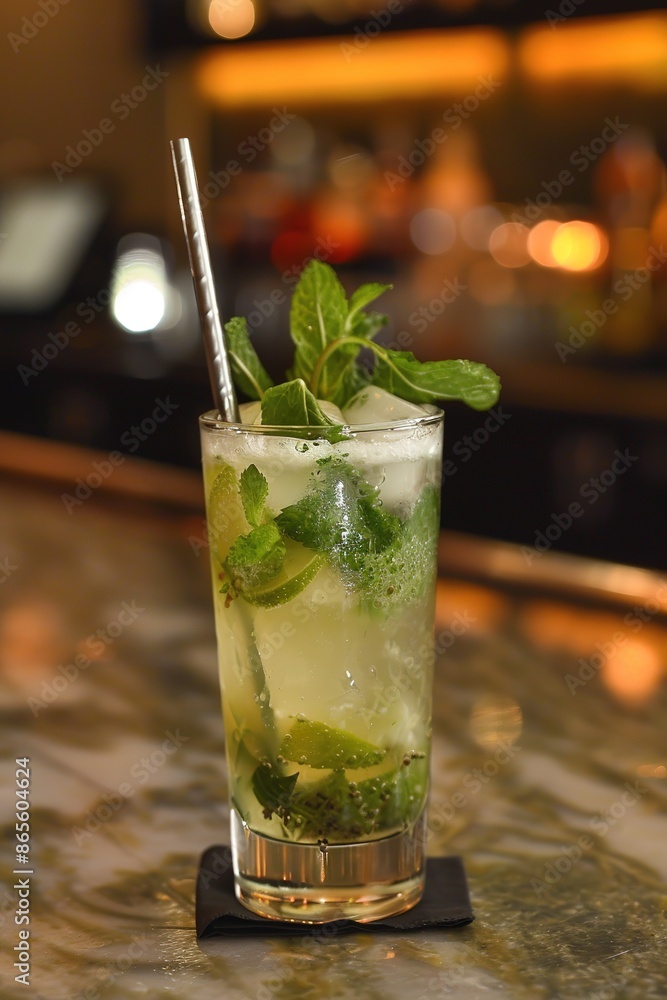 Classic Mojito Cocktail In Cozy Bar Setting Classic Mojito Cocktail In Cozy Bar Setting