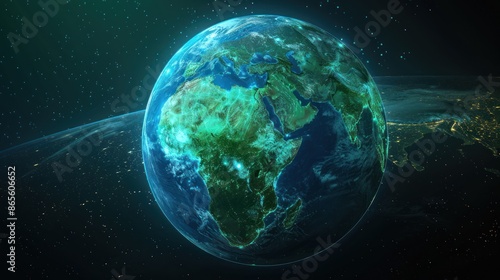 Digital globe earth with a greenish blue color toned