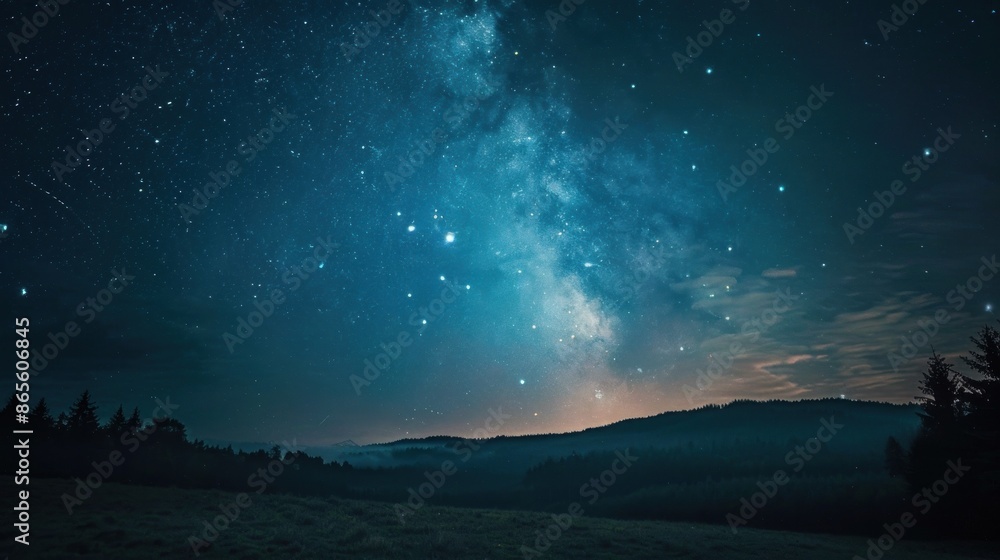 Fototapeta premium Beautiful starry night sky with a large milky way landscape