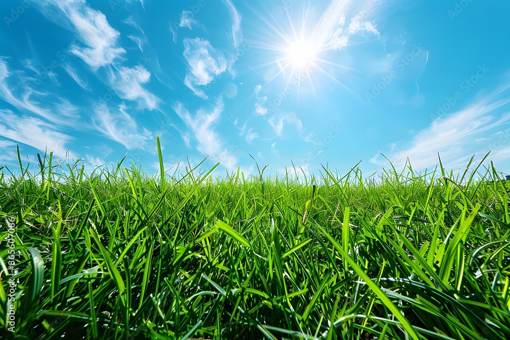 Obraz premium Lush Green Grass Under a Bright Sunny Sky