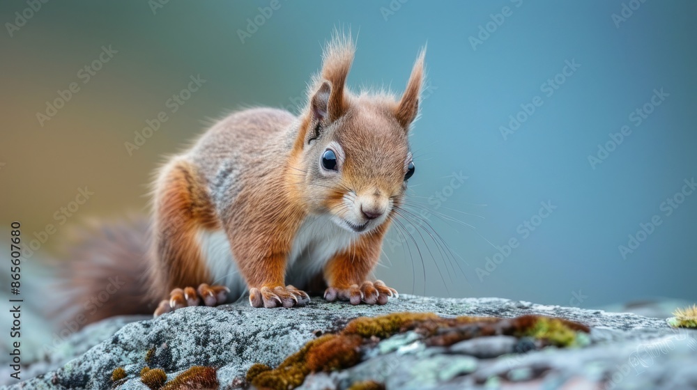 Fototapeta premium Red Squirrel on a Mossy Rock