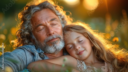 Happy father carrying daughter and smiling