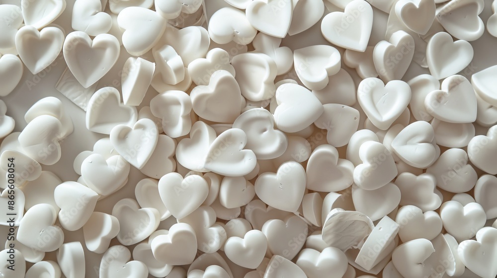White hearts candy or medicine for valentine's day. Sugar-free chewing gum in the form of hearts. White decor for valentine's day. Postcard for February 14 with space for text. White hearts candy or medicine for valentine's day. Sugar-free chewing gum in the form of hearts. White decor for valentine's day. Postcard for February 14 with space for text.