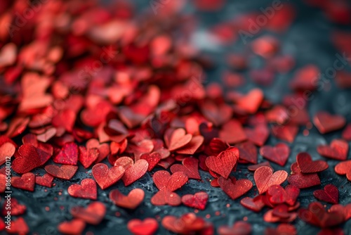 Red hearts candy or medicine for valentine's day. Sugar-free chewing gum in the form of hearts. Red decor for valentine's day. Postcard for February 14 with space for text.