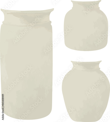 Vector Watercolor illustration,  ceramic white vase, set, clipart. Invitation, greeting cards, birthday, event, holiday, menu; cooking class; Master Class