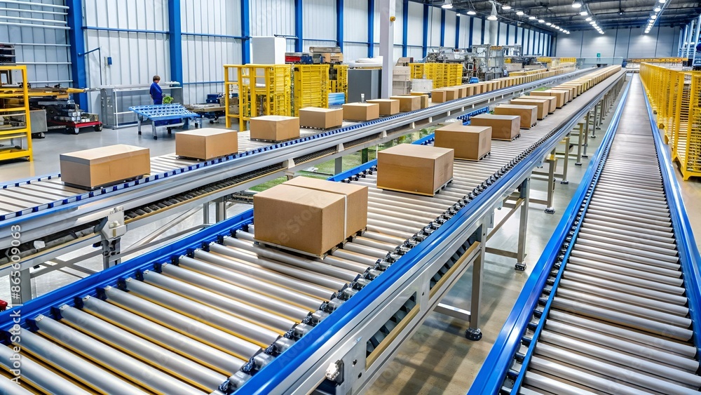 Crossing of the roller conveyor, Production line conveyor roller transportation objects. Crossing of the roller conveyor, Production line conveyor roller transportation objects.
