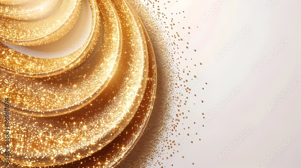 Luxurious Abstract Golden Circles and Glittery Shine on Brilliant White Background Luxurious Abstract Golden Circles and Glittery Shine on Brilliant White Background
