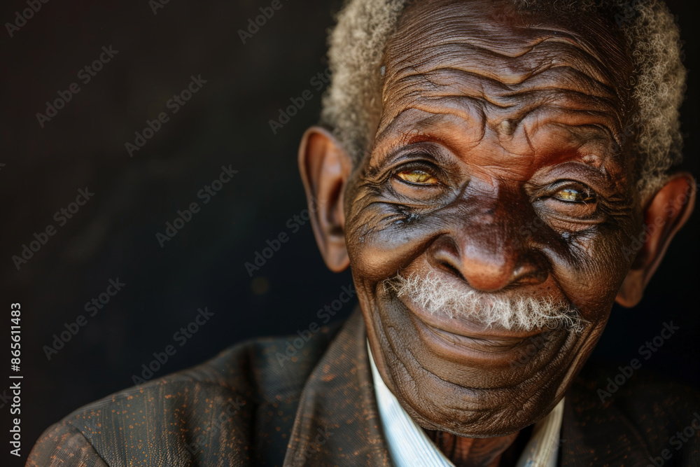 Close-up portrait of a senior man of African descent, studio photo, against a sleek gray studio backdrop Close-up portrait of a senior man of African descent, studio photo, against a sleek gray studio backdrop