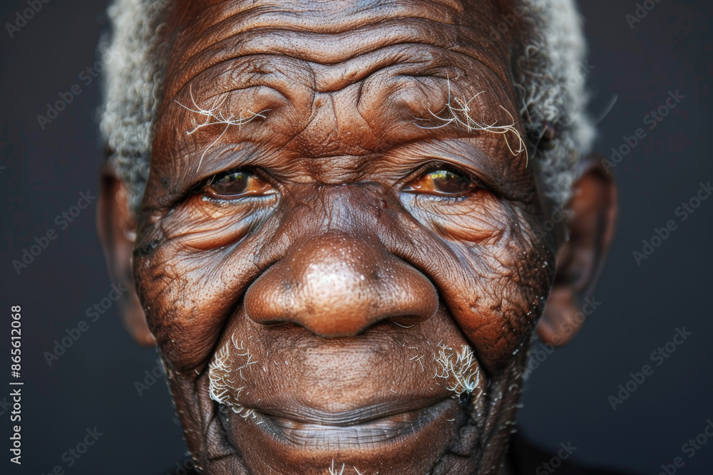 Close-up portrait of a senior man of African descent, studio photo, against a sleek gray studio backdrop Close-up portrait of a senior man of African descent, studio photo, against a sleek gray studio backdrop