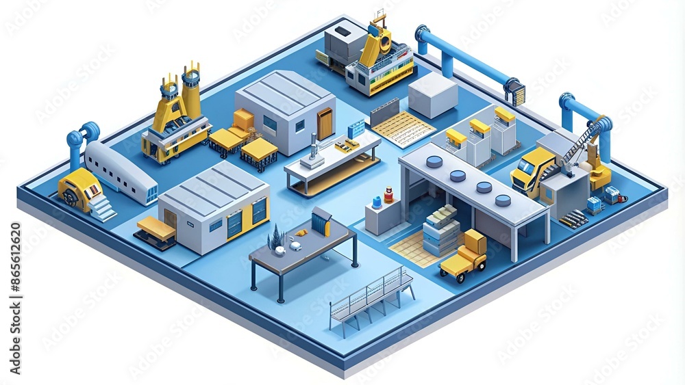 Manufacturing business, company landing page template. Fully automated, autonomous manufacture process, industrialization isometric vector illustration. Assembly and distribution website 3d design Manufacturing business, company landing page template. Fully automated, autonomous manufacture process, industrialization isometric vector illustration. Assembly and distribution website 3d design