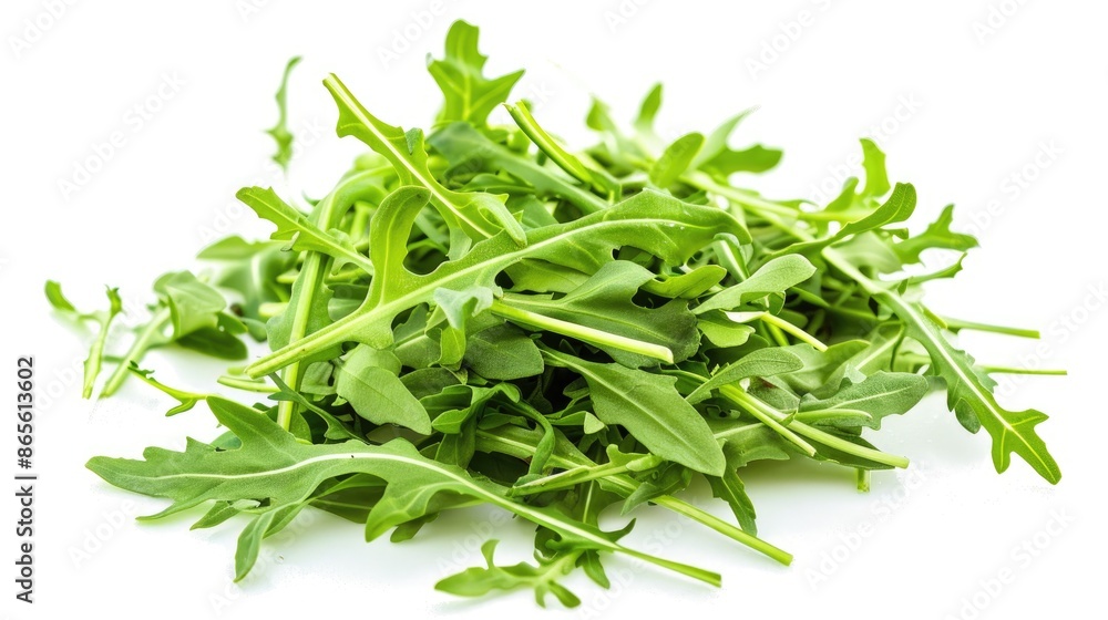 High resolution image of a standalone vegetarian arugula salad on a white background High resolution image of a standalone vegetarian arugula salad on a white background