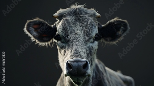 Detailed shot of a cow's head emphasizing its beautiful eyes.