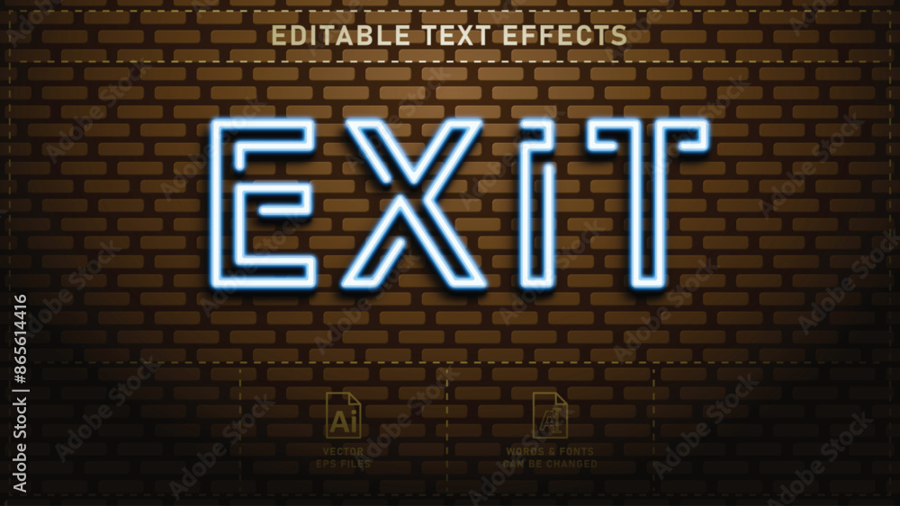 Exit neon style editable text effects. vector eps files.