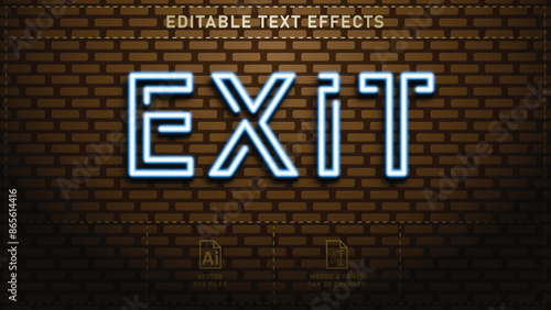 Exit neon style editable text effects. vector eps files.