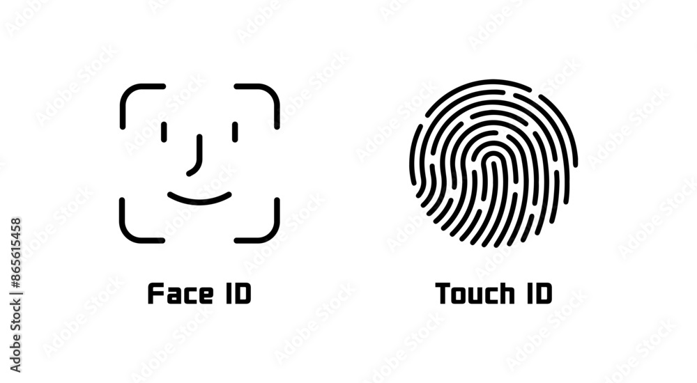 Face id and touch id. Face ID icon. Touch ID. Identification icons ...