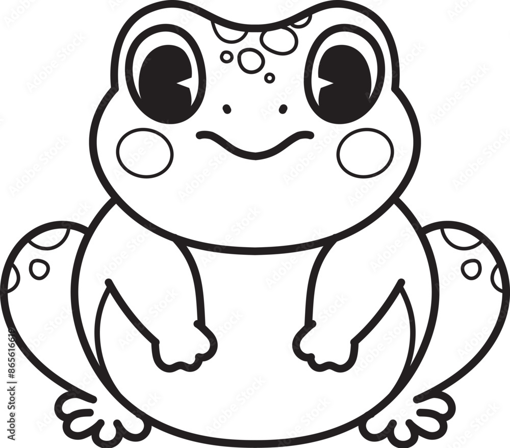 Obraz premium Bold line drawing cute frog or toad with editable stroke thickness for coloring page for kids. Vector illustration.