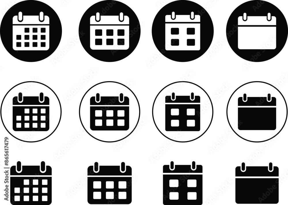 Calendar icons set. Containing date, schedule, month, week, appointment, agenda, organization and event symbol flat line vector collection isolated on transparent background for graphic and web design Calendar icons set. Containing date, schedule, month, week, appointment, agenda, organization and event symbol flat line vector collection isolated on transparent background for graphic and web design