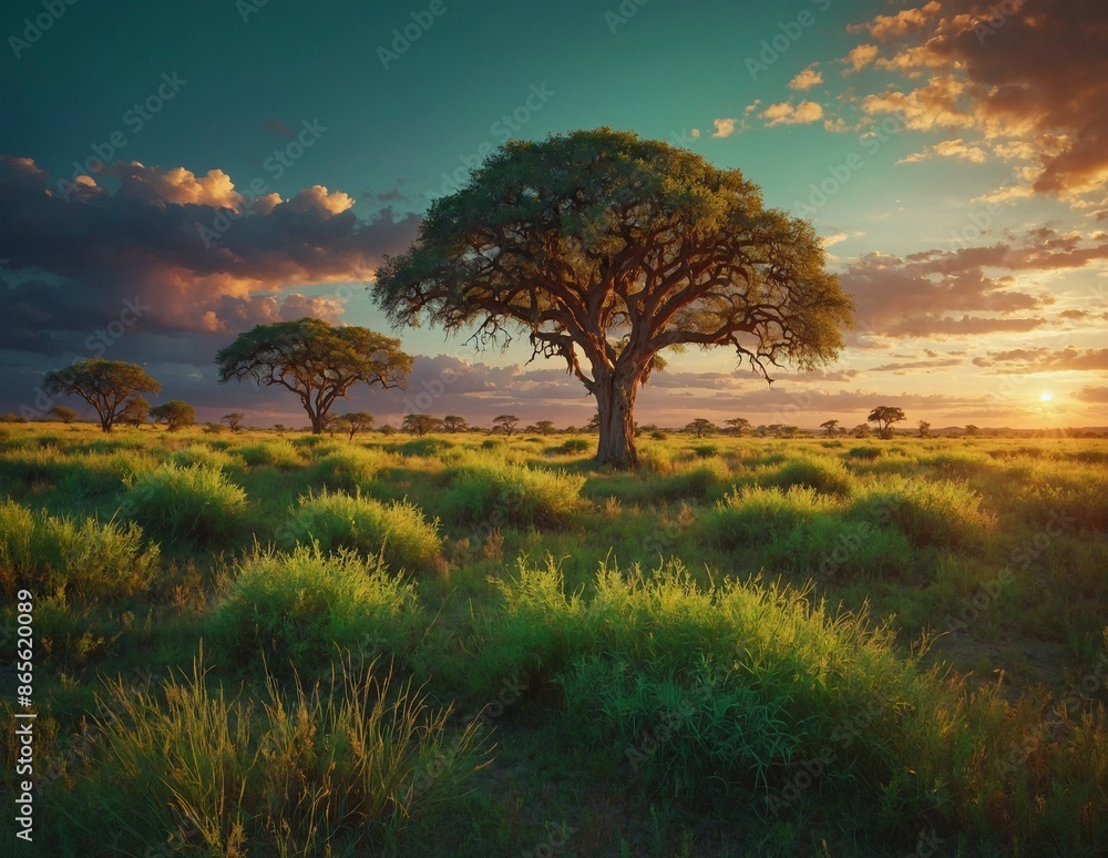 Nature landscape with trees and green grass Nature landscape with trees and green grass