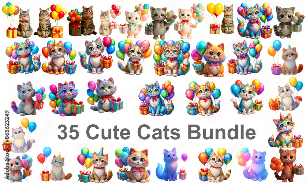 bundle 35 cute illustrative cat balloons gift pack beautiful ribbon bundle 35 cute illustrative cat balloons gift pack beautiful ribbon