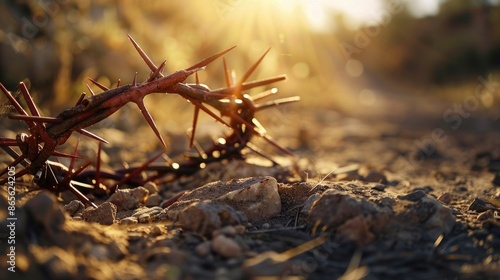 Wallpaper Mural The cross, crown of thorns, red sunset symbolizing the sacrifice and suffering of Jesus Christ. Easter concept background depicting the cross, a desert landscape. Torontodigital.ca
