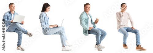 Collage of sitting young pe...