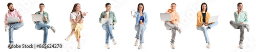 Set of sitting young people...