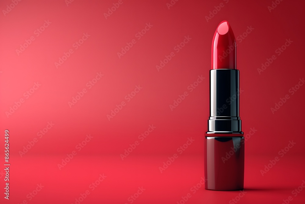 Red Lipstick on Red Background - Beauty, Glamour, and Makeup Product for Posters and Ads Red Lipstick on Red Background - Beauty, Glamour, and Makeup Product for Posters and Ads
