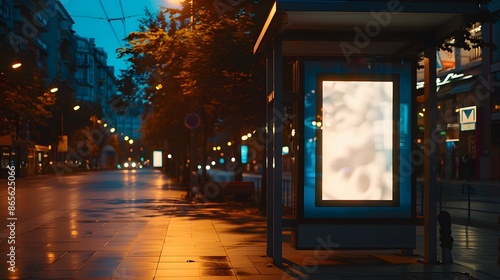 Wallpaper Mural Empty billboard at a bus stop on a rainy night in the city.  Perfect for advertising mockup. Torontodigital.ca