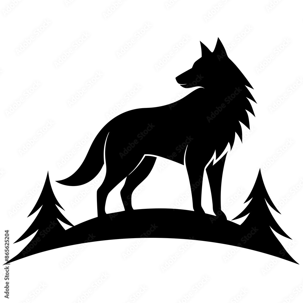 wolf on hill silhouette on white background wolf on hill silhouette on white background