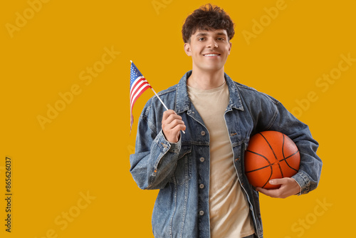Young man with USA flag and...