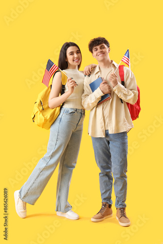 Young students with USA fla...