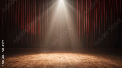 Wallpaper Mural Empty stage with spotlight and closed curtains. Perfect for theater performance, concert, or presentation background. Torontodigital.ca