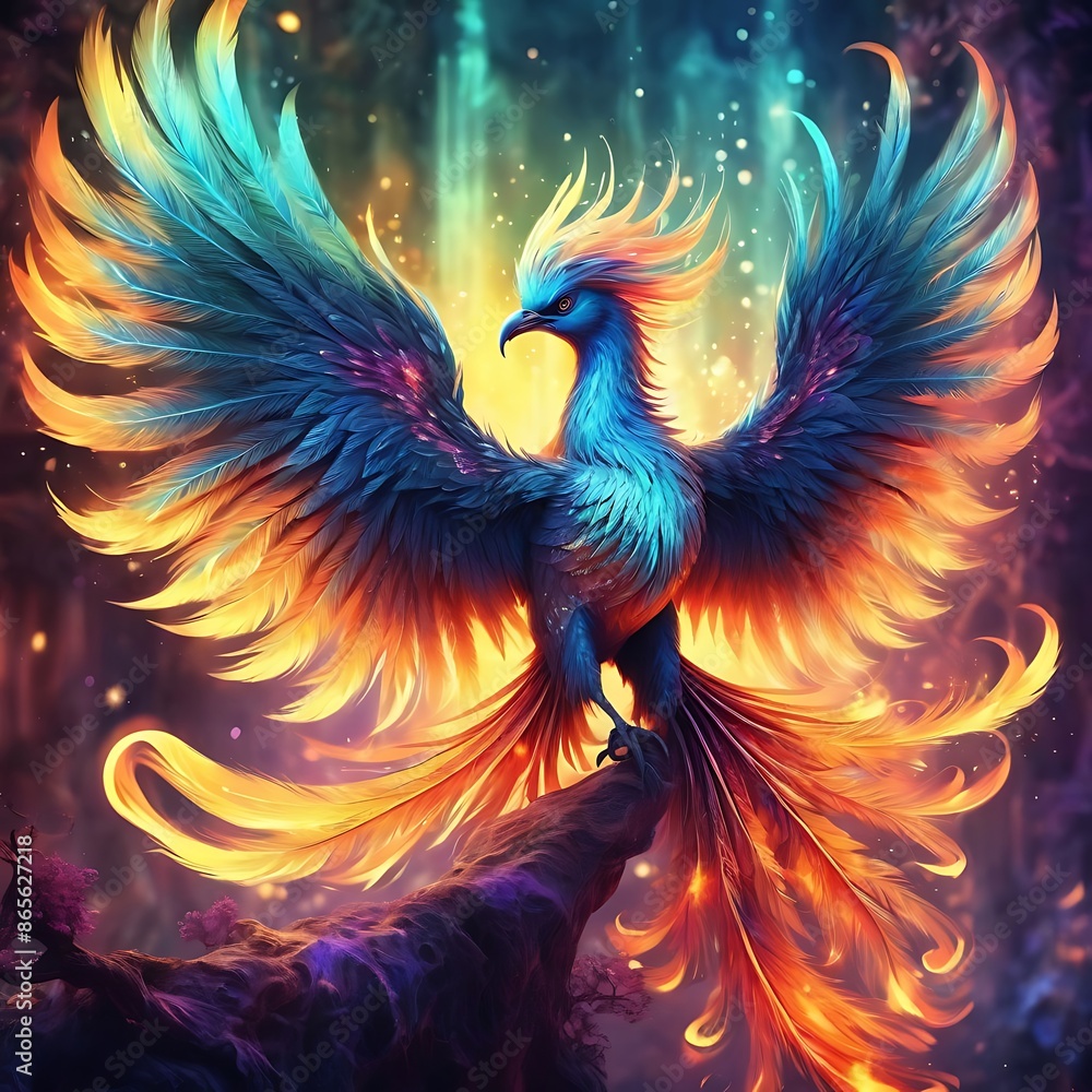 Phoenix bird risen from the ashes, fire bird. Burning bird
Phoenix bird risen from the ashes, fire bird. Burning bird