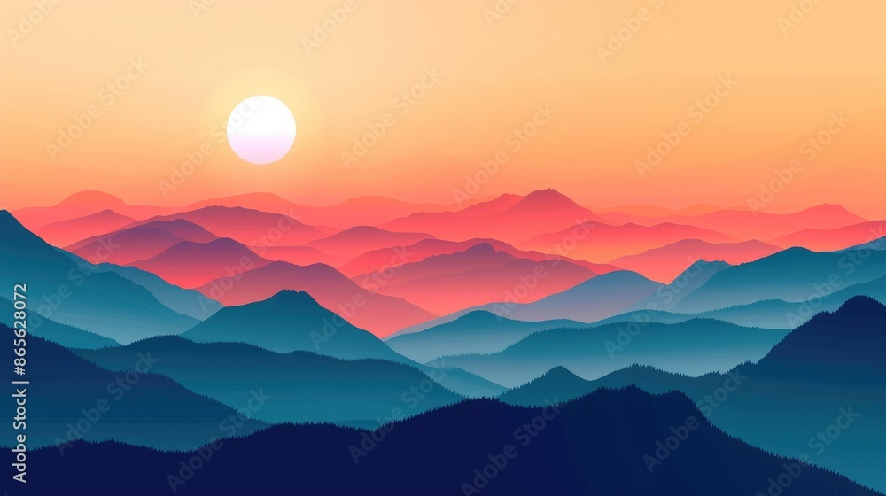 Fototapeta premium Majestic Mountain Sunset Vector