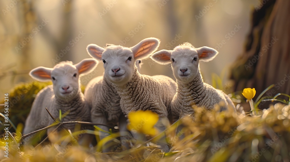 Sheep exploring the meadow with a curious look. Sheep exploring the meadow with a curious look.