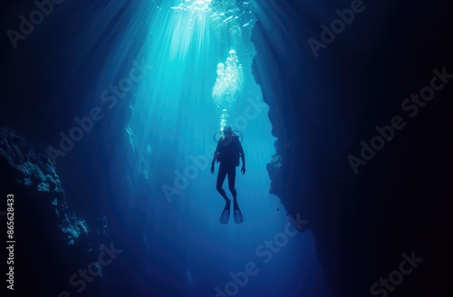 Wallpaper Mural Diver underwater in the blue sea. Scuba diving in the depths of the sea Torontodigital.ca