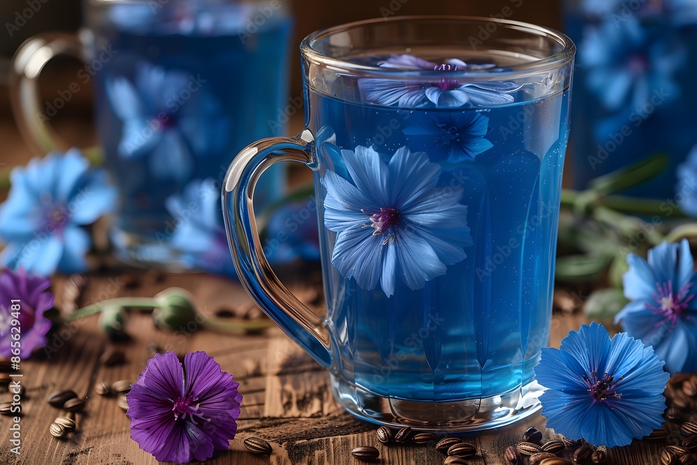 Refreshing Blue Floral Tea Concept with Chicory Flowers - Nature-Inspired Beverage Design Refreshing Blue Floral Tea Concept with Chicory Flowers - Nature-Inspired Beverage Design