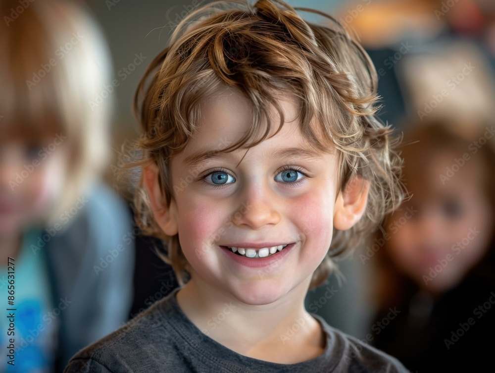 A close up of a young boy smiling with his eyes closed. AI. A close up of a young boy smiling with his eyes closed. AI.