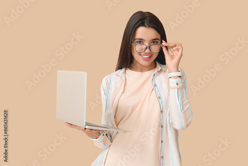 Young happy female programm...