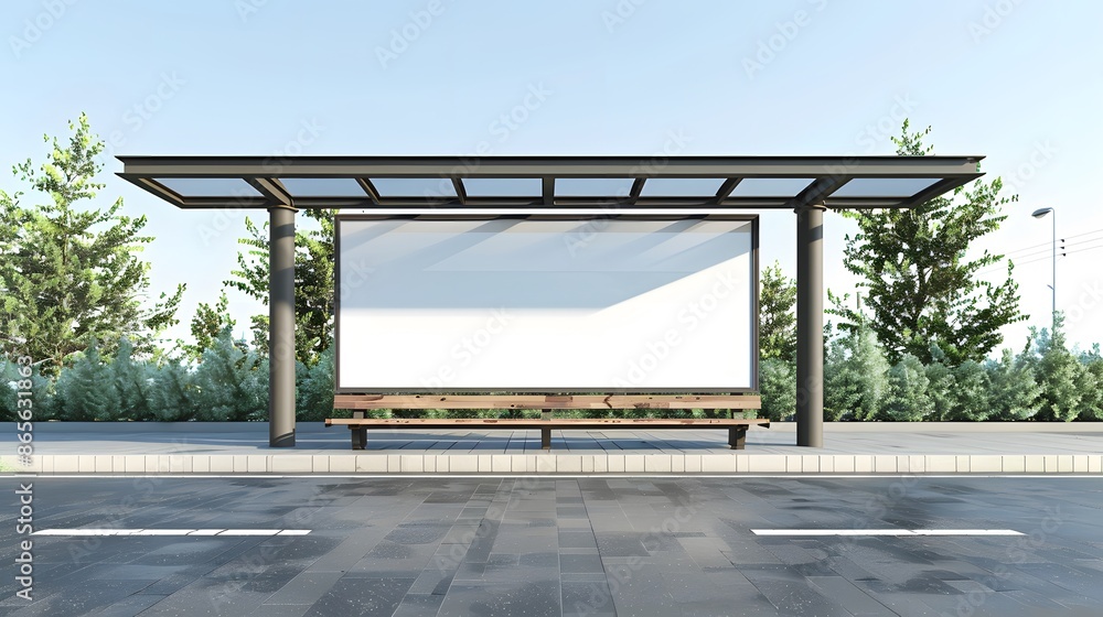 Modern empty bus stop with blank billboard mockup on a roadside, perfect for advertisement. Concept of transportation, commute and outdoor marketing. Modern empty bus stop with blank billboard mockup on a roadside, perfect for advertisement. Concept of transportation, commute and outdoor marketing.