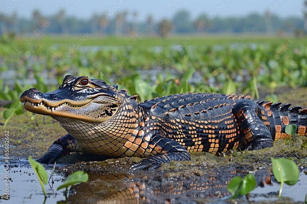 Obraz premium Wild Alligator in Natural Marshland Habitat Wildlife Photography for Poster, Website, or Article Use
