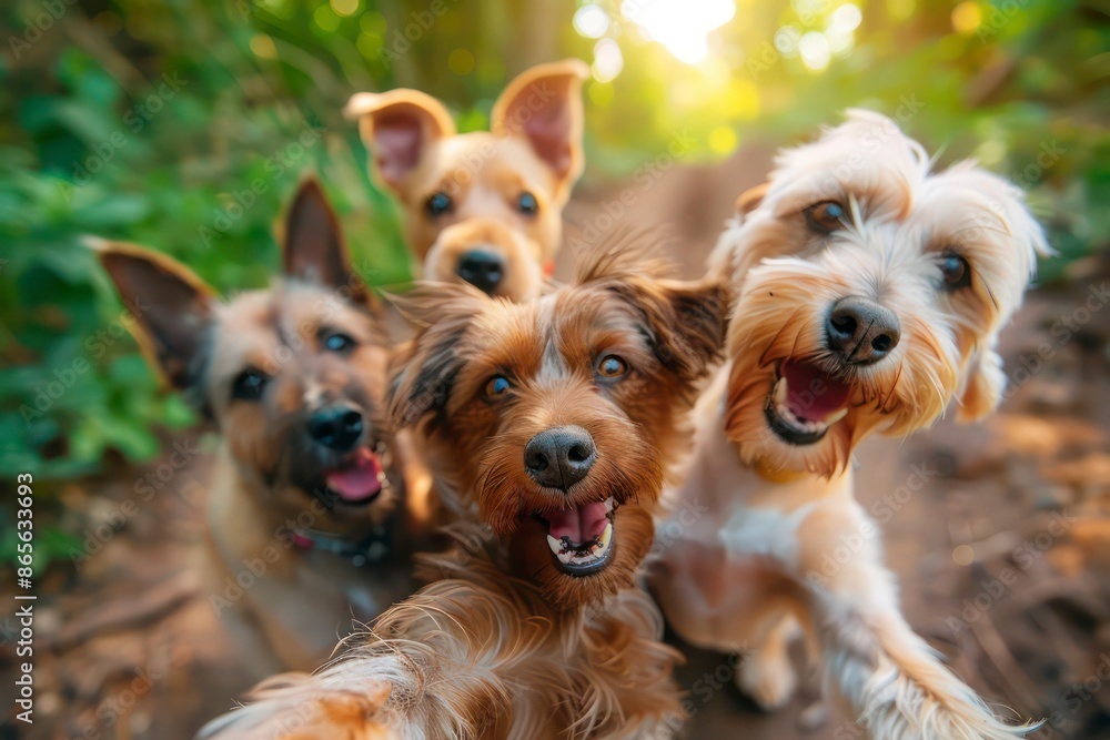 Dogs Taking a Selfie with a Softly Blurred Background - Generative AI Dogs Taking a Selfie with a Softly Blurred Background - Generative AI
