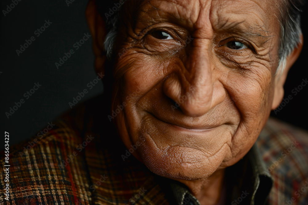Close-up portrait of a senior Latino man, studio photo, against a sleek gray studio backdrop Close-up portrait of a senior Latino man, studio photo, against a sleek gray studio backdrop